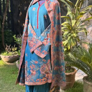 Blue Embroided Shawl suit