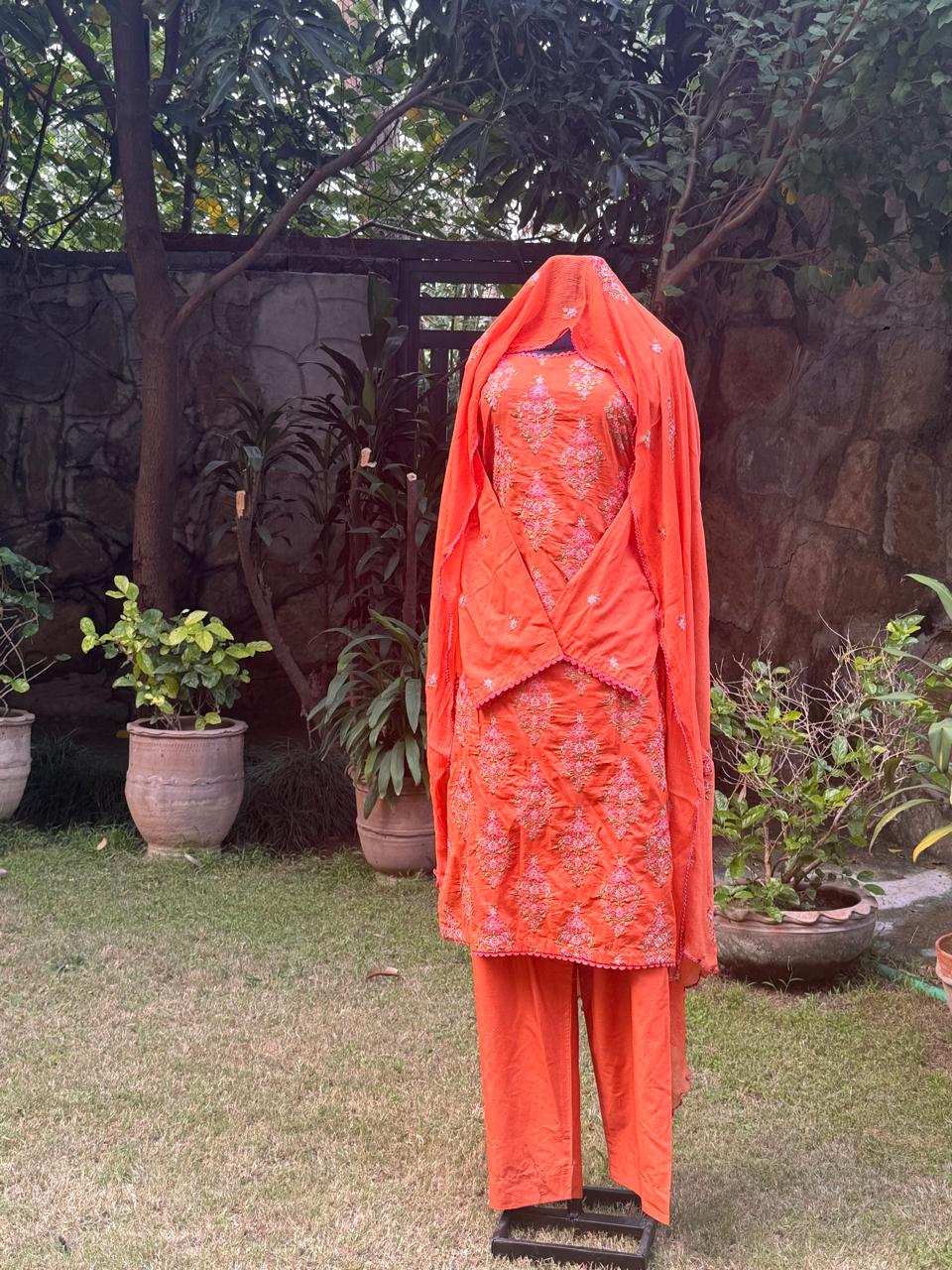 Coral With white thread work