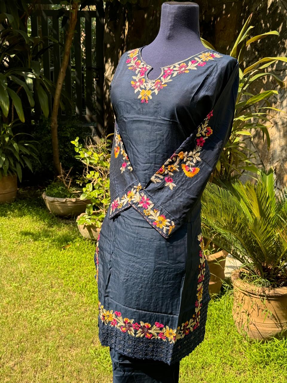 Navy Blue with multi embroidery