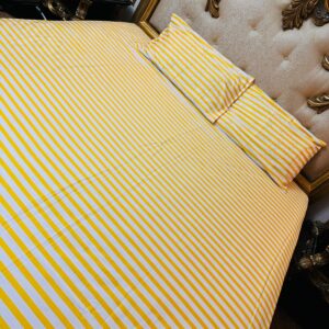 White & Yellow strips Cotton Bedsheet