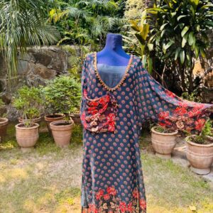 Sea Green with Orange Floral Chiffon