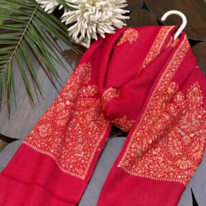 Red Pashmina Scarf Paisley Embroidered
