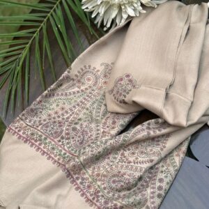 Fawn Pashmina Scarf Paisley Embroidered