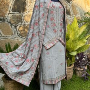 Concrete Grey Fully Embroidered Shawl Suit
