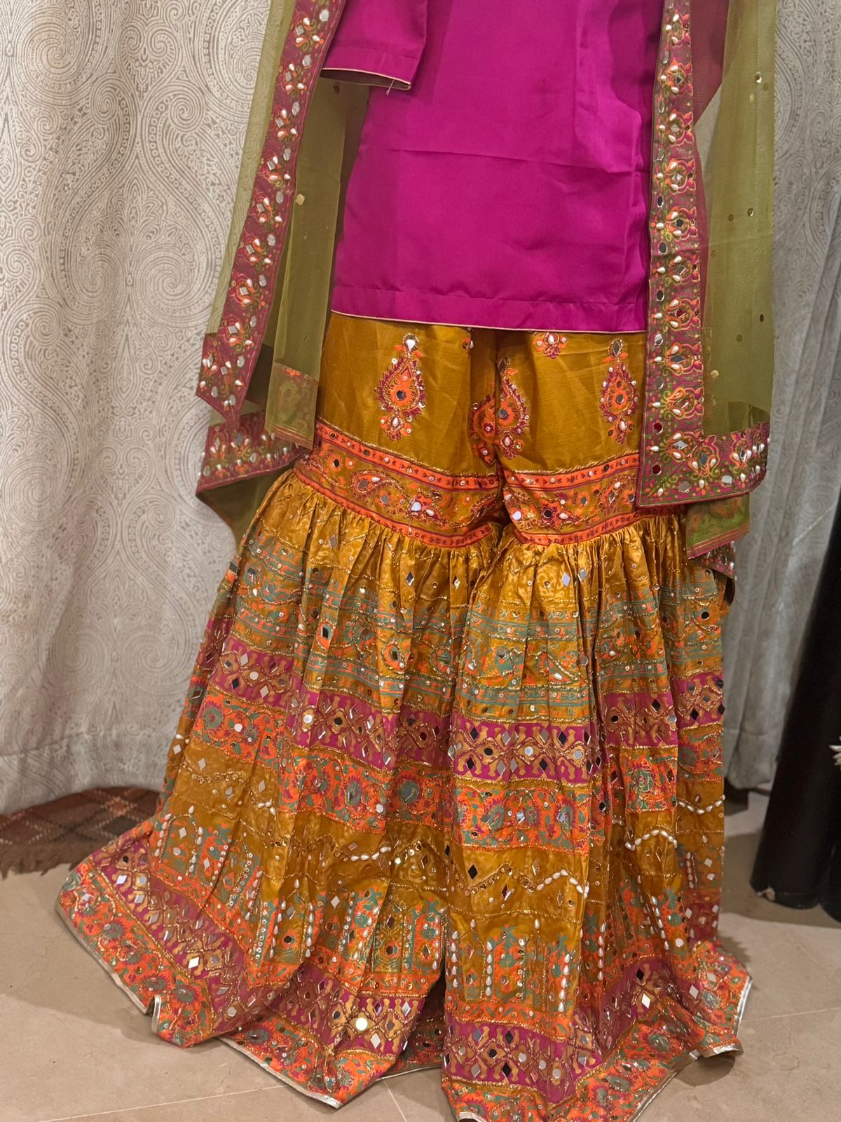 Yellow & Shocking Pink Lehanga Choli