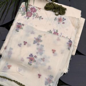 Ash White & Multi Bareeze Three Piece