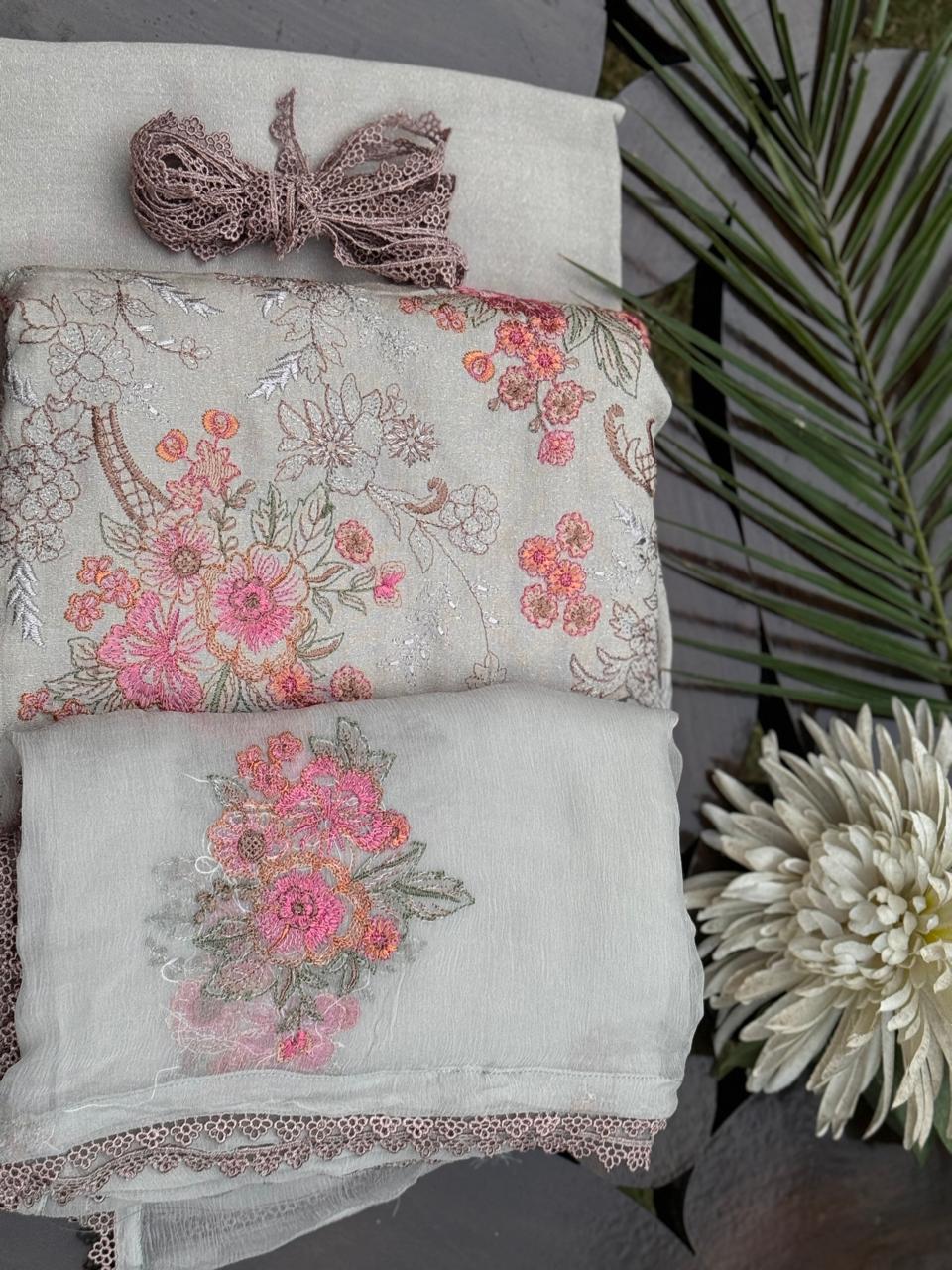 Slate Grey Bareeze Three Piece