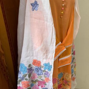 Orange with Multi color embroidery