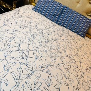 Printed White & Dark Blue Cotton bedsheet